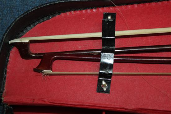 A 19th century violin, case & two bows